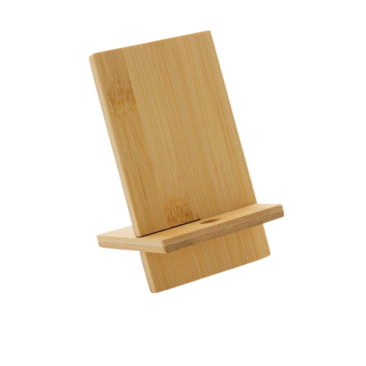 Поставка за телефон, с отвор за кабел за зареждане, бамбукова, естествена