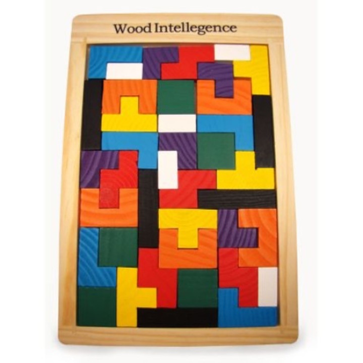 Joc de inteligenta, Tetris puzzle tangram cuburi de constructie din lemn, Montessori, tin asten