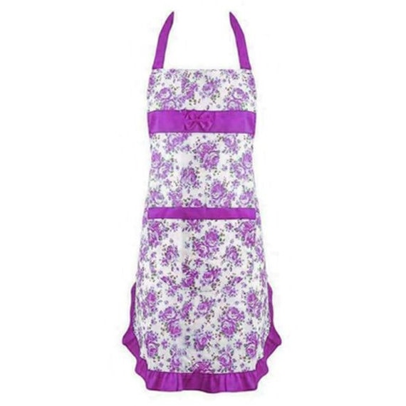 Sort de bucatarie, cu buzunare, model flori, 75x68 cm, mov - eMAG.ro