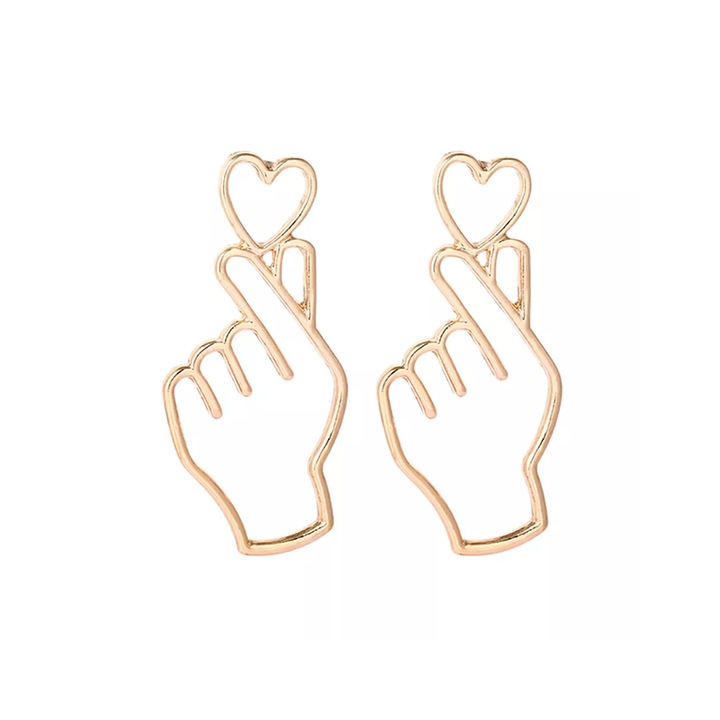 Cercei dama, model mana si inimioara, rose gold, EFAYN