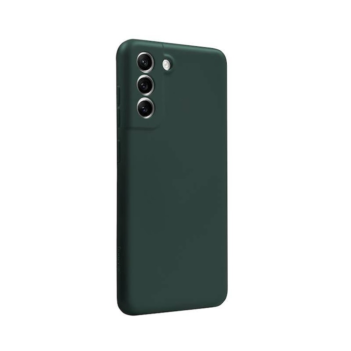 Husa protectie compatibila cu Samsung Galaxy S21 FE, silicon Verde inchis, slim, cu interior de catifea, protectie camera, PlanetPhone