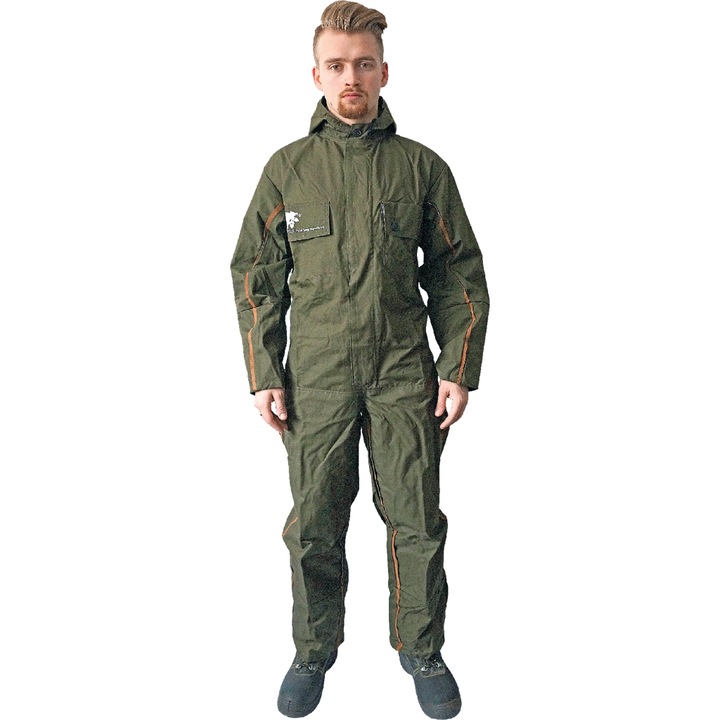 Salopeta de lucru, Bumbac, Cu gluga, 200 x 116 x 120, Kaki/Portocaliu