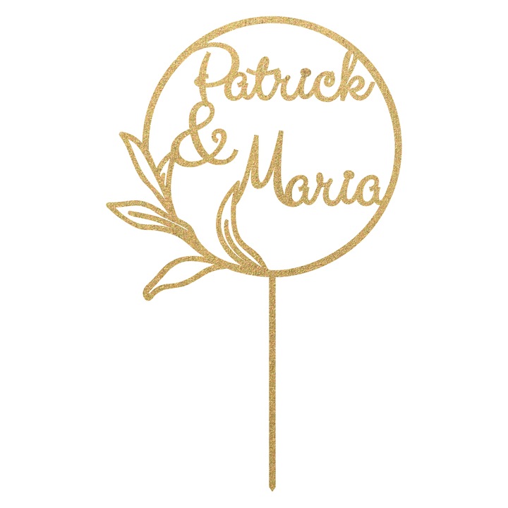 Topper tort personalizat cu nume, Inedit Print, TC877, Auriu, 20 cm