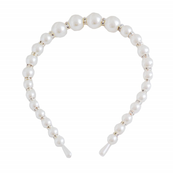 Cordeluta eleganta Pufo Pearl pentru par cu margele albe, tip perle- accesoriu rafinat pentru coafuri feminine