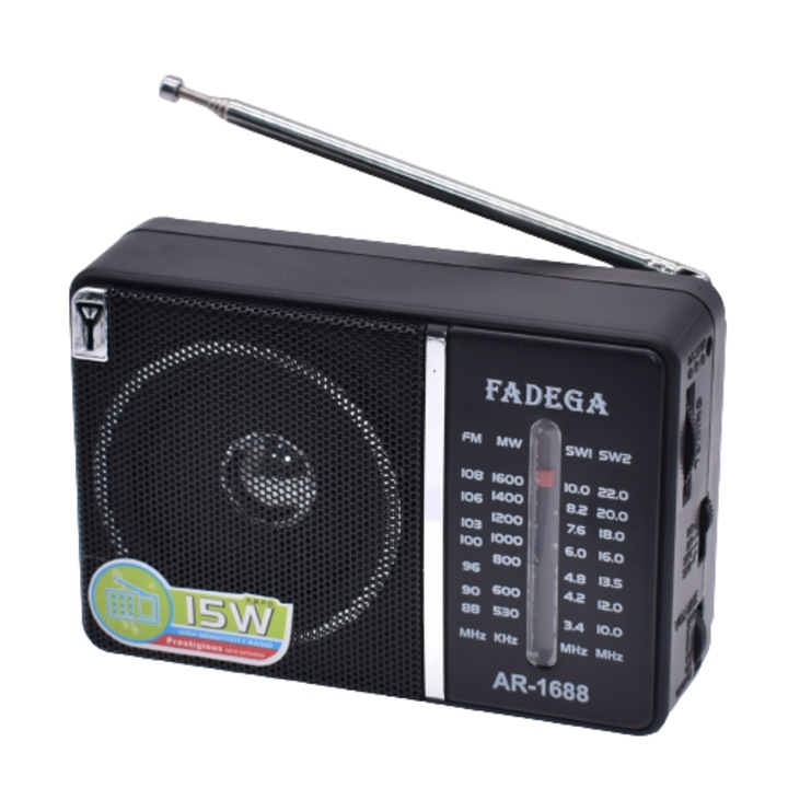Radio Portabil Cu Baterii, cu 4 benzi de receptie, FM/AM/SW1/SW2 - AR-1688