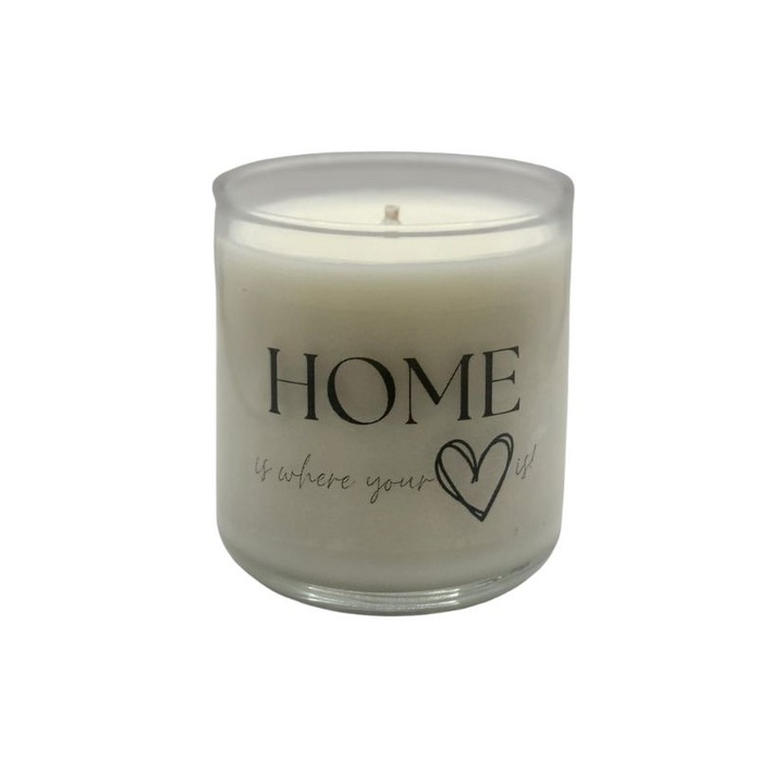 Lumanare cu mesaj "Home is where your heart is", 180 gr, din ceara de soia, diferite arome