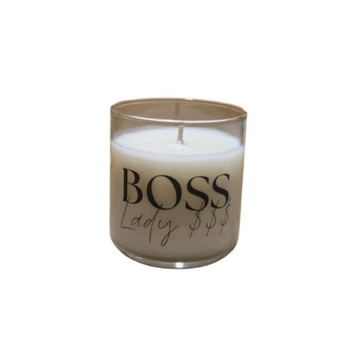 Lumanare cu mesaj "Boss Lasy $$$", 180 gr, din ceara de soia, diferite arome