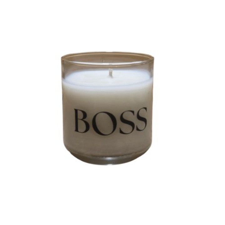 Lumanare cu mesaj "Boss", 180 gr, din ceara de soia, diferite arome