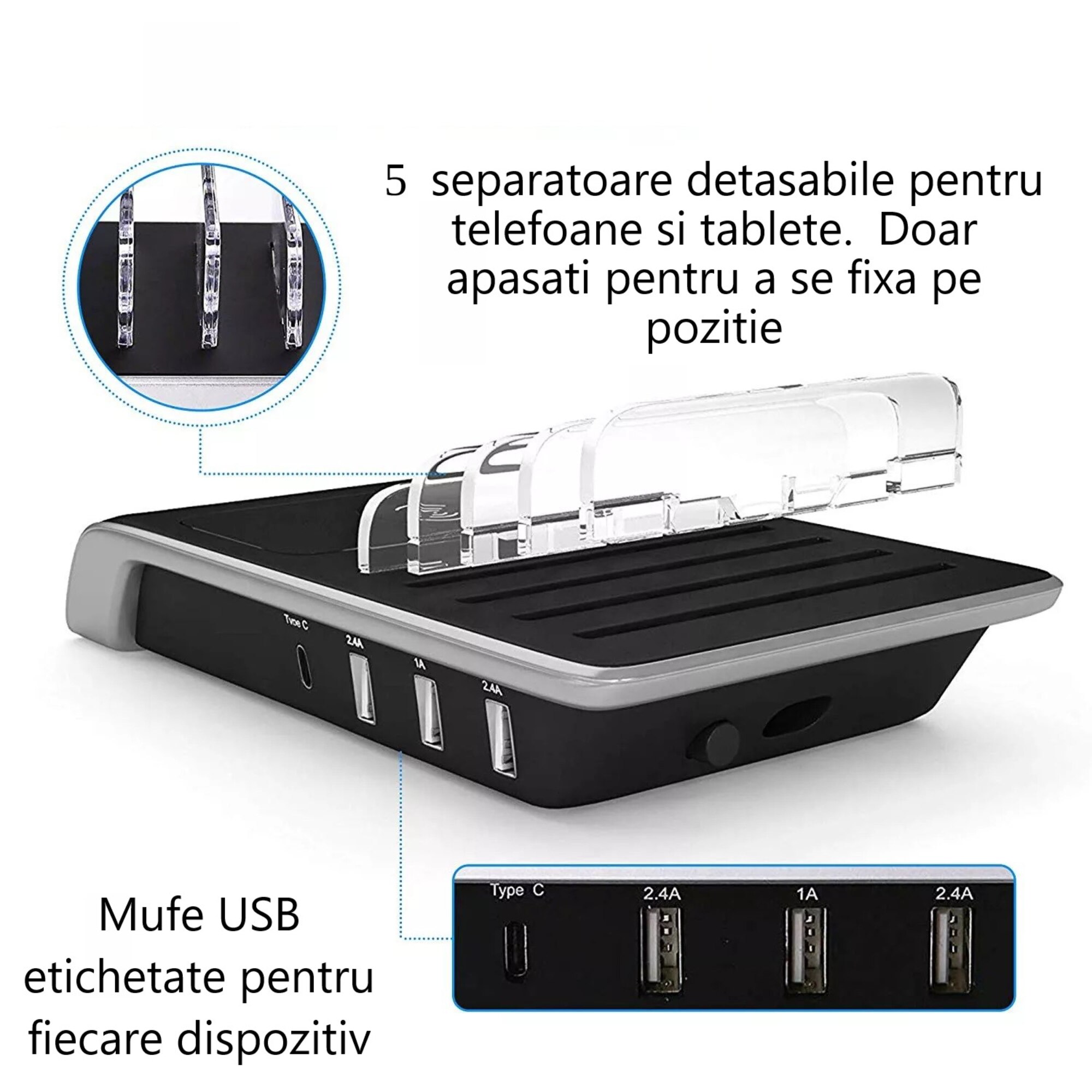 Станция за зареждане, 5 в 1 USB, Безжично QI зарядно устройство, за 5 ...