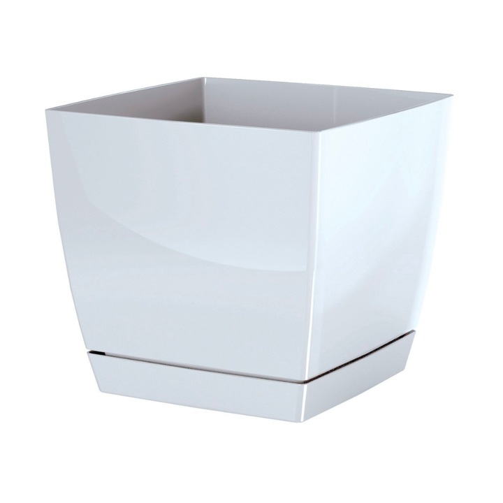 Ghiveci patrat, Prosperplast, Plastic, Alb