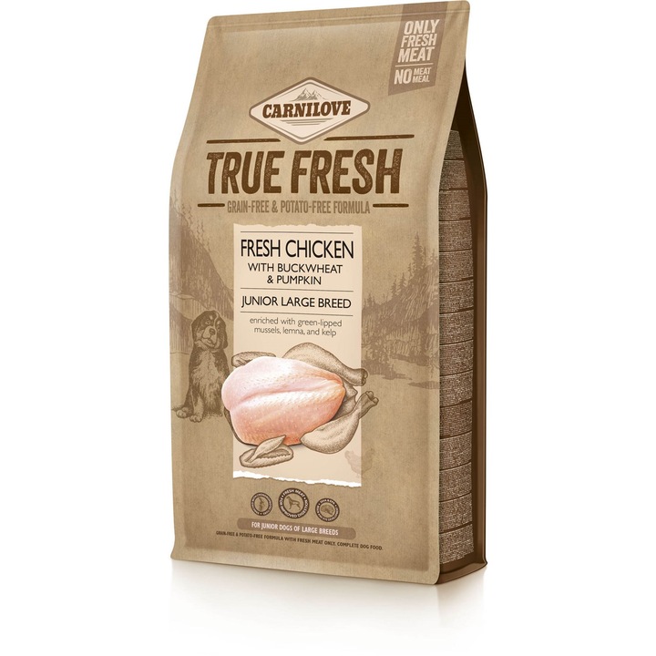 Суха храна за кучета Carnilove True Fresh, Пилешко, Junior, Голяма талия, 4 кг