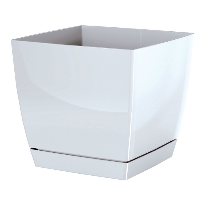 Ghiveci patrat, Prosperplast, Plastic, Alb