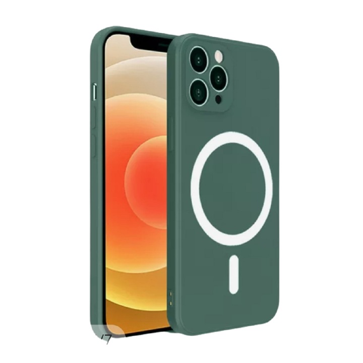 Iphone 14 Pro Max Emerald Green készülékkel kompatibilis szilikon borítás mágneses töltéssel és kameravédelemmel