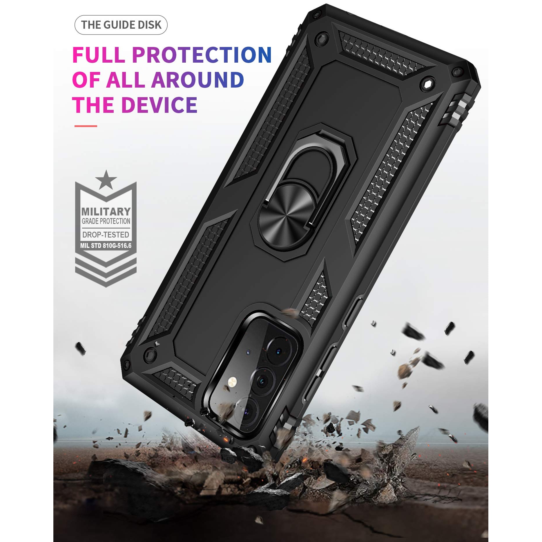 Husa antisoc Hybrid armor cu inel si placuta metalica, compatibila cu Samsung Galaxy A23 5G / Negru