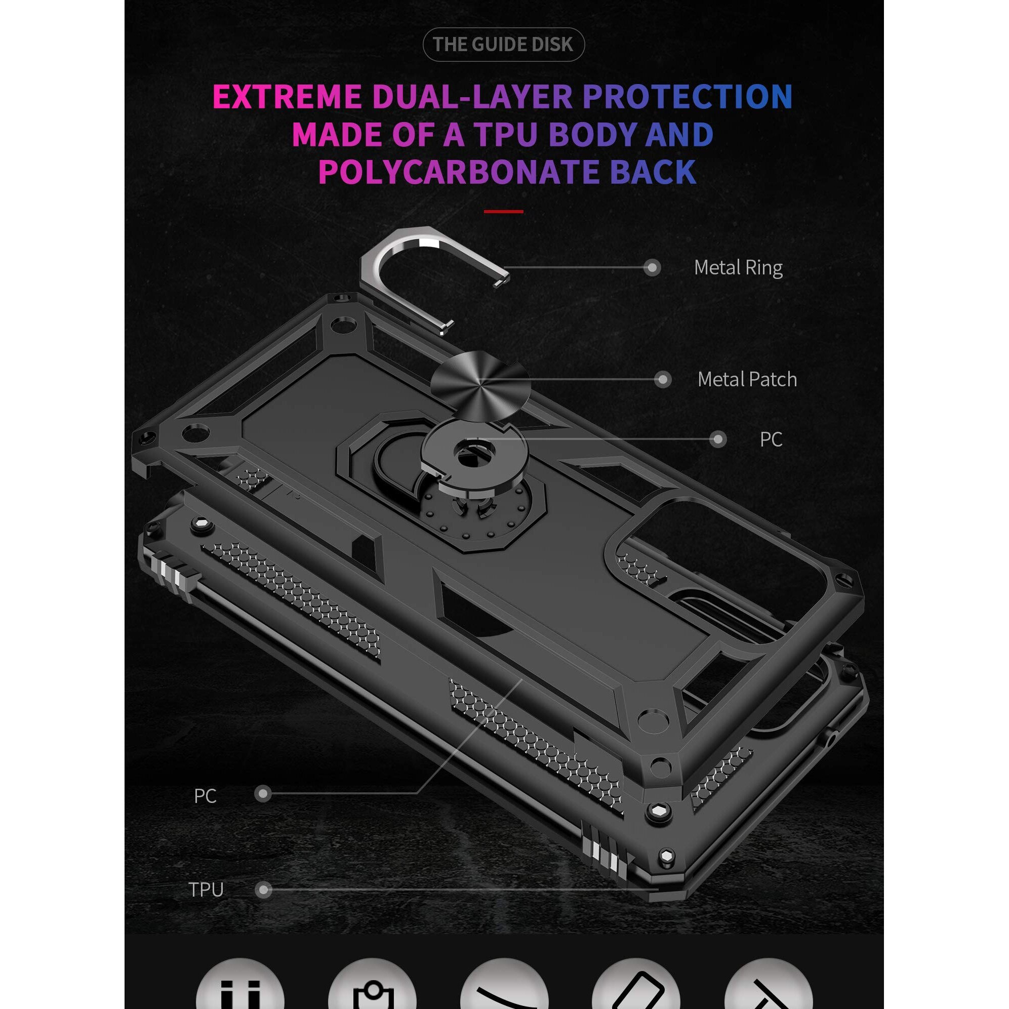 Husa antisoc Hybrid armor cu inel si placuta metalica, compatibila cu Samsung Galaxy A23 5G / Negru