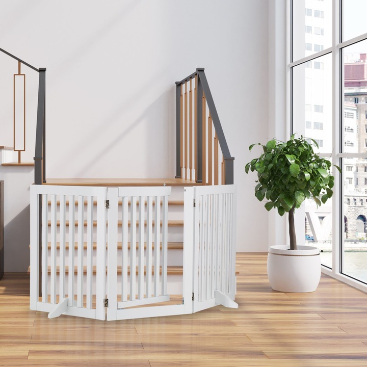 Предпазна врата за деца или домашни любимци, Relaxdays, H 70 см, максимална дължина 154 см, МДФ, бял