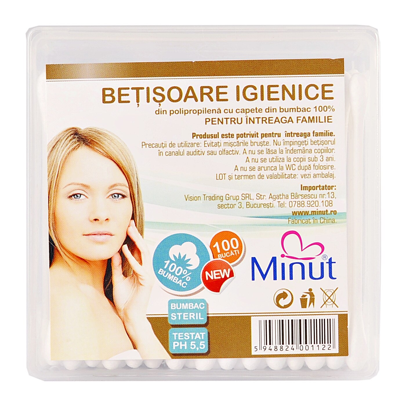 Betisoare igienice Minut, 100 buc/cut