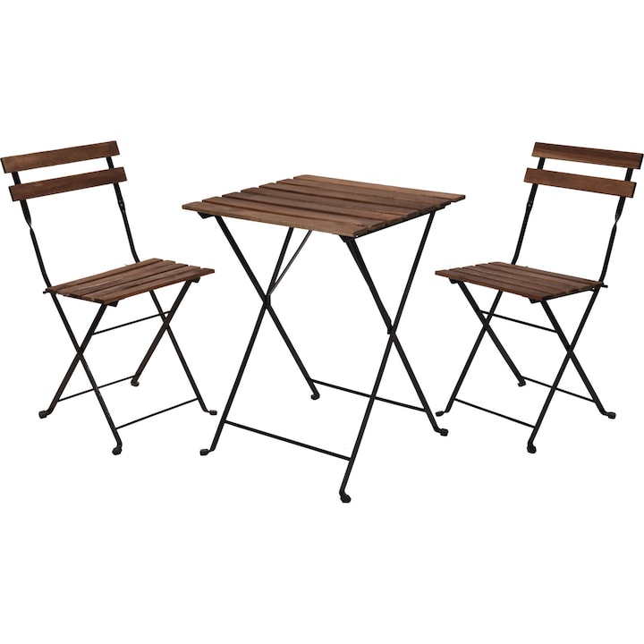Set mobilier gradina bistro Progarden, masa, 2 scaune, maro/negru