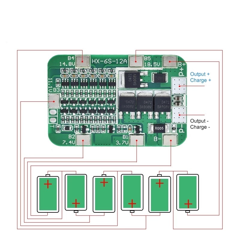 BMS защита за 6 клетки Li-Ion 18650 24V 15A OKY3399-12 - eMAG.bg