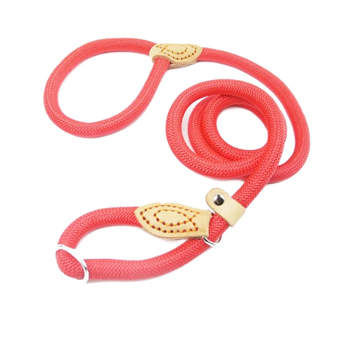 Lesa cordelina pentru caini, cu opritor, anti-tragere 8mm x 1.7m, Rosu, Ropet