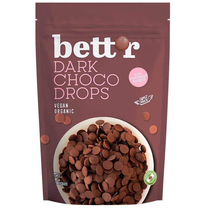 Шоколадови капки BETT'r, Био, Черен, 200г