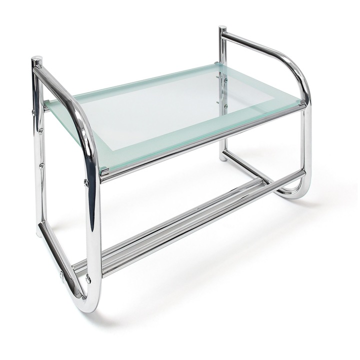 Relaxdays függesztett fürdőszobai polc, ezüst, törölközőtartóval, 34 x 45 x 23 cm