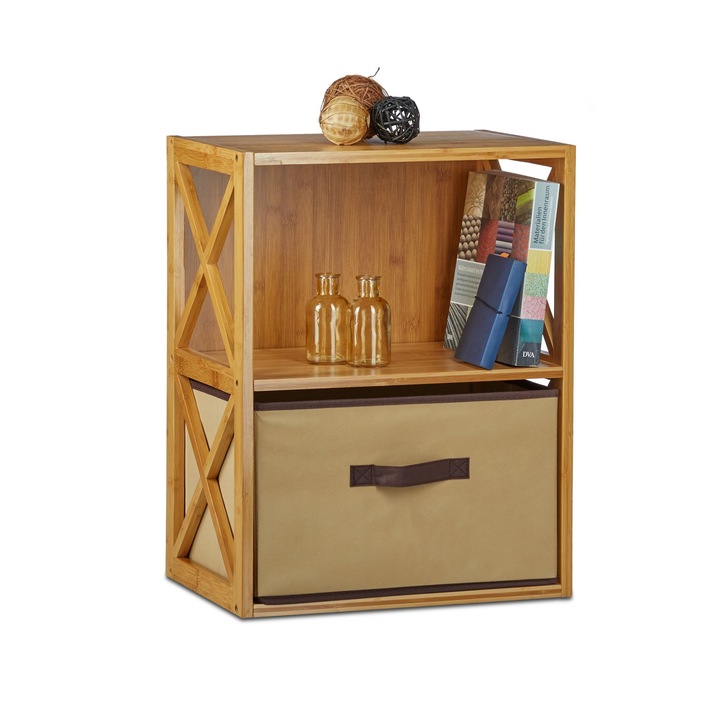 Рафт с чекмедже Relaxdays, изработен от бамбук, естествен цвят, 54 x 42 x 29 см