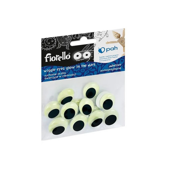 Accesorii creatie - ochi mari plastic negru 20mm fosforescenti set 15 buc Fiorello GR-KE15-20F / 170-2563