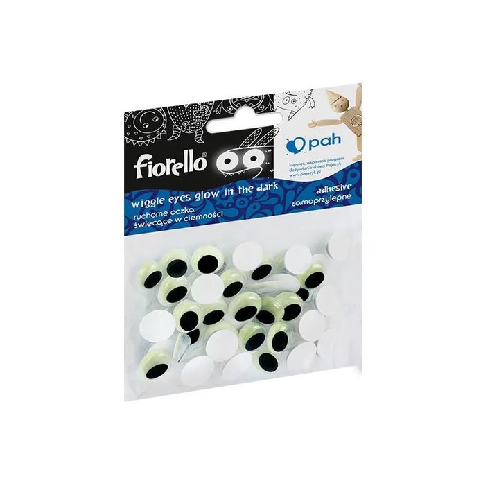Accesorii creatie - ochi mari plastic negru 12mm fosforescenti set 50 buc Fiorello GR-KE50-12F / 170-2560