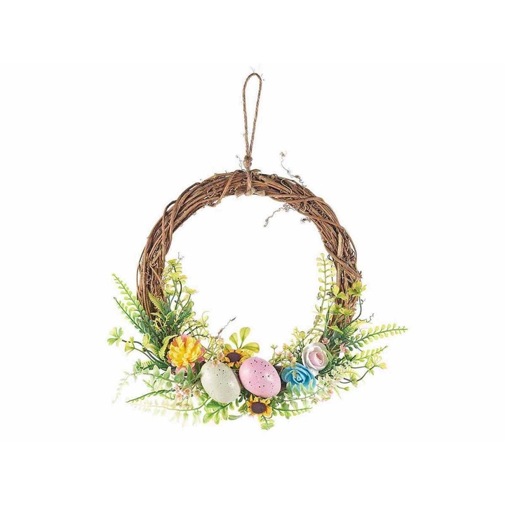 Великденски венец, декориран с яйца и цветя, 25см