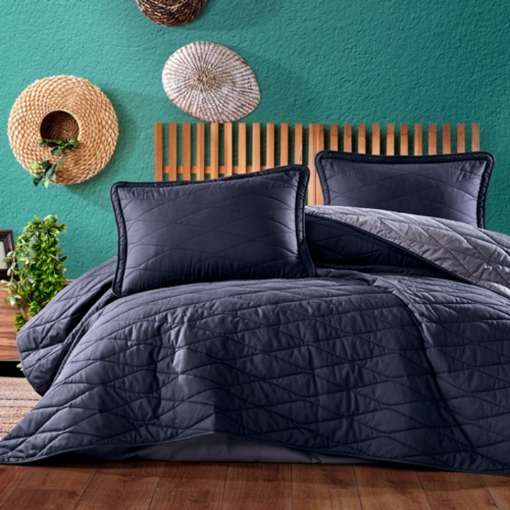 Cuvertura de pat dublu si 2 fete de perna, bumbac, 3 piese, matlasata, multicolor, Ralex Pucioasa, 240x260cm, LDP-CVR-10068