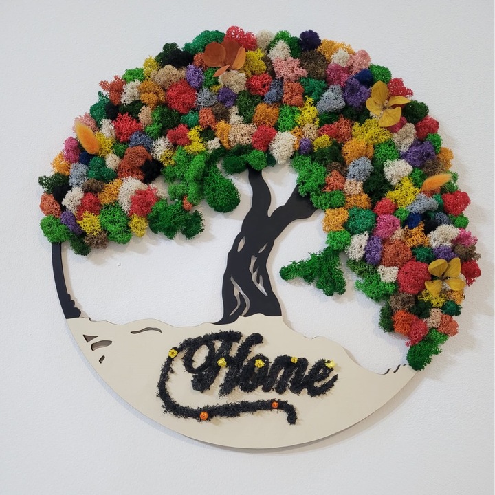 Tablou cu licheni si flori stabilizate Copacul Vietii - YLOTECH® 40x40cm