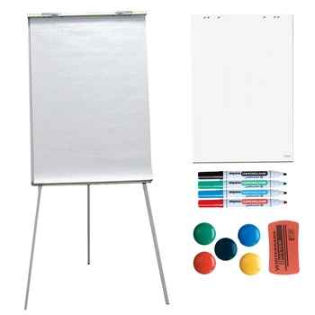 Pachet flipchart magnetic, 70x100 cm, ACCENTA, inaltime ajustabila, clema prindere hartie si accesorii: rezerva hartie, markere, burete si 5 magneti Pachet flipchart magnetic, 70x100 cm, ACCENTA, inaltime ajustabila, clema prindere hartie si accesorii: rezerva hartie, markere, burete si 5 magneti