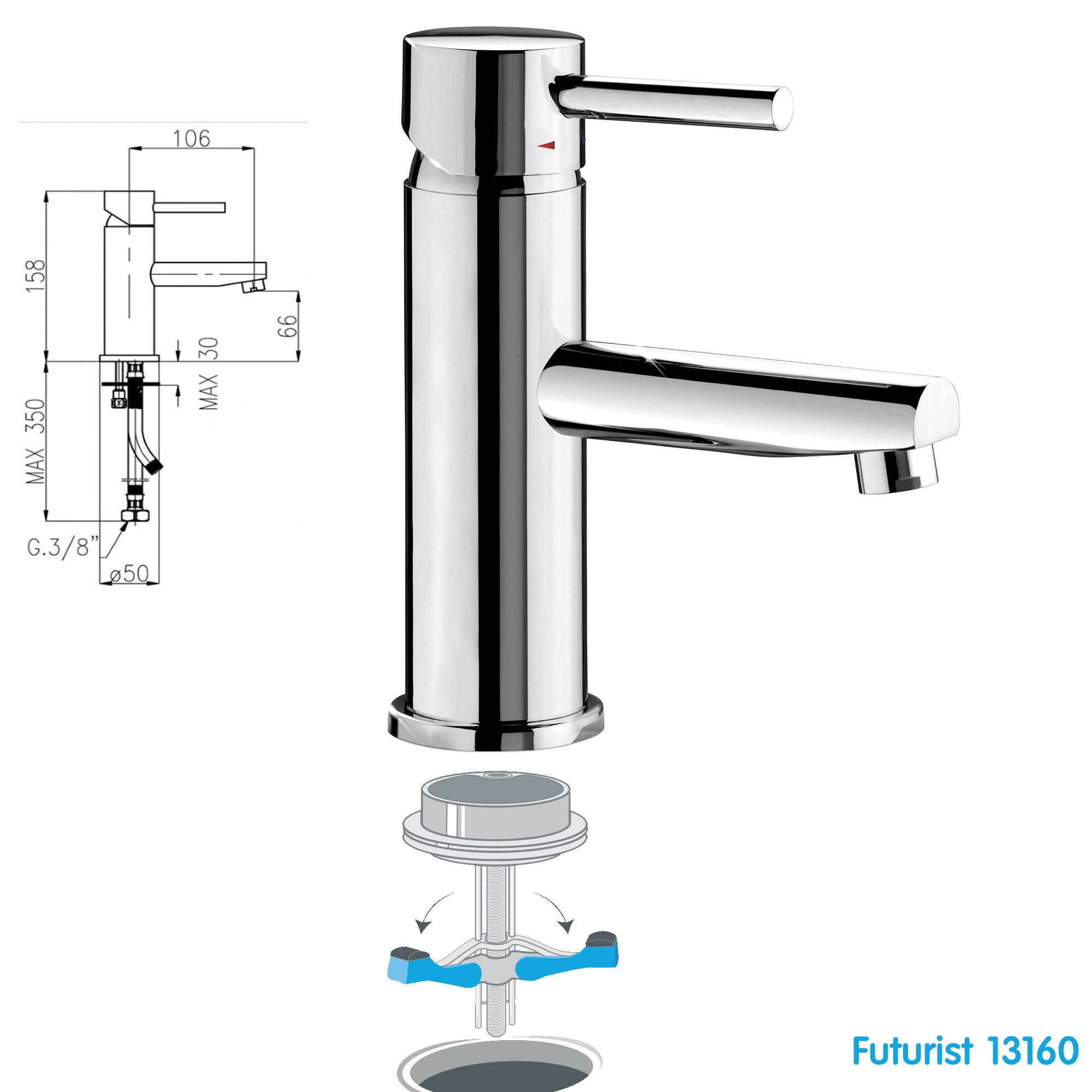 Baterie Sanitara Baie WOGRO Futurist 13160, cu sistem de prindere prin partea superioara