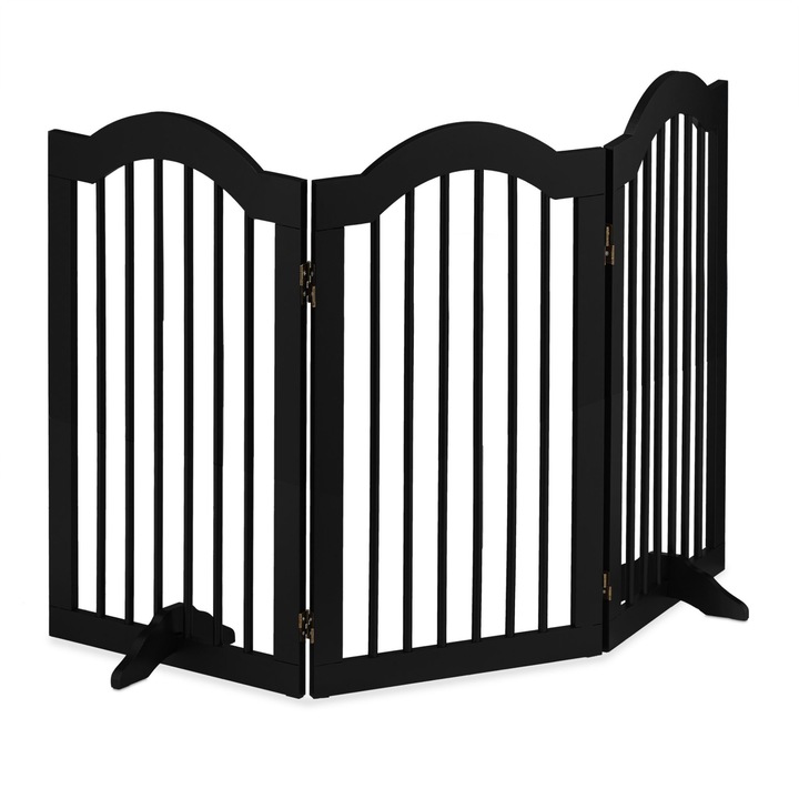 Poarta de siguranta pentru copii sau animale de casa, Relaxdays, H 92 cm, lungime maxima 154 cm, MDF si bambus, negru