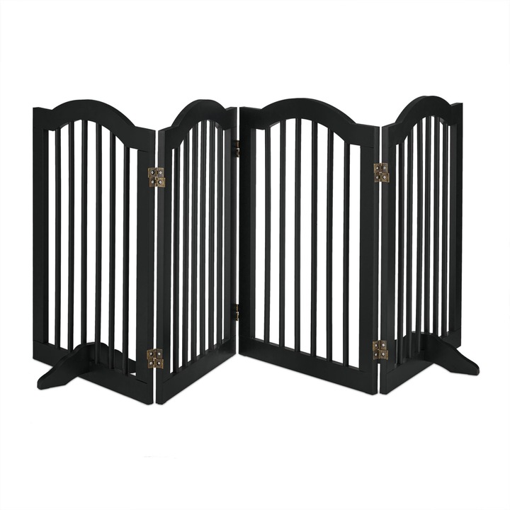 Poarta de siguranta pentru copii sau animale de casa, Relaxdays, H 92 cm, lungime maxima 205 cm, MDF si bambus, negru