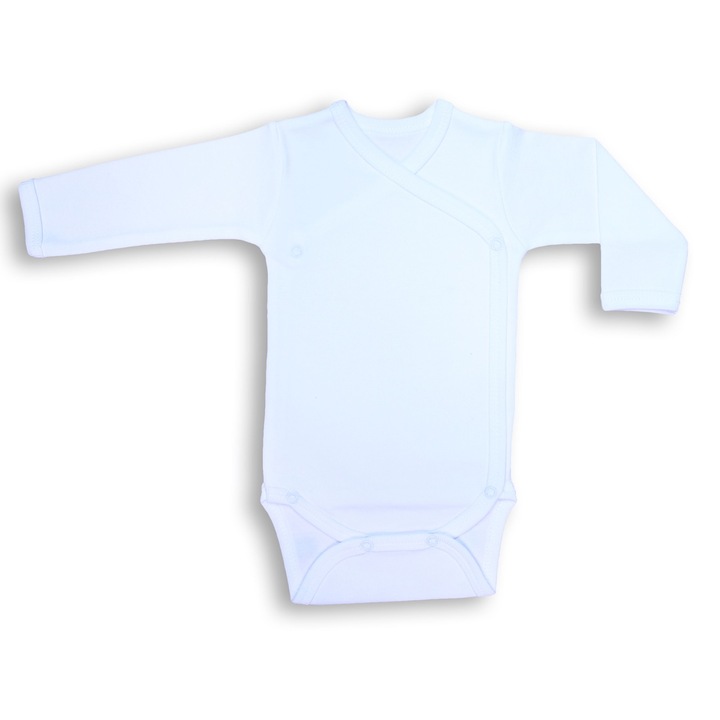 Body 6 capse cu maneca lunga, bumbac 100%, Alb
