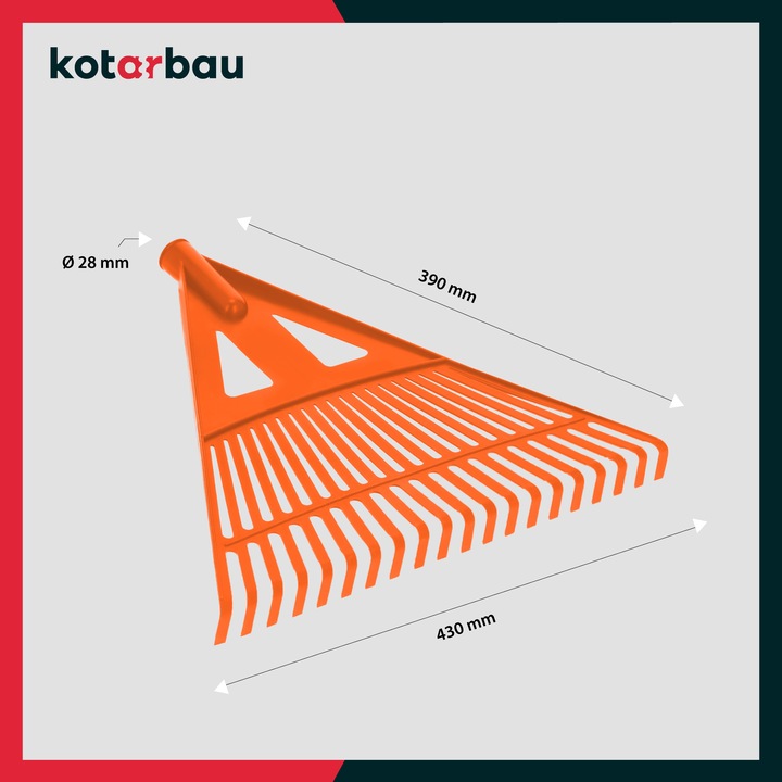 Kerti gereblye penge, Kotarbau, műanyag, 20 fog, 435 x 440 mm, narancs