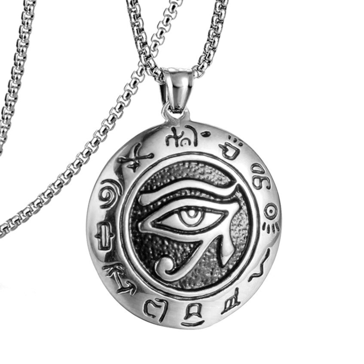 Lant model egiptean, cu pandantiv ochiul lui Horus, unisex, argintiu, EFAYN