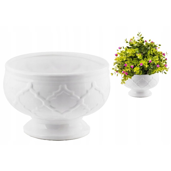 Ghiveci decorativ, Polnix, Picior, Ceramic, 22.5cm, Alb