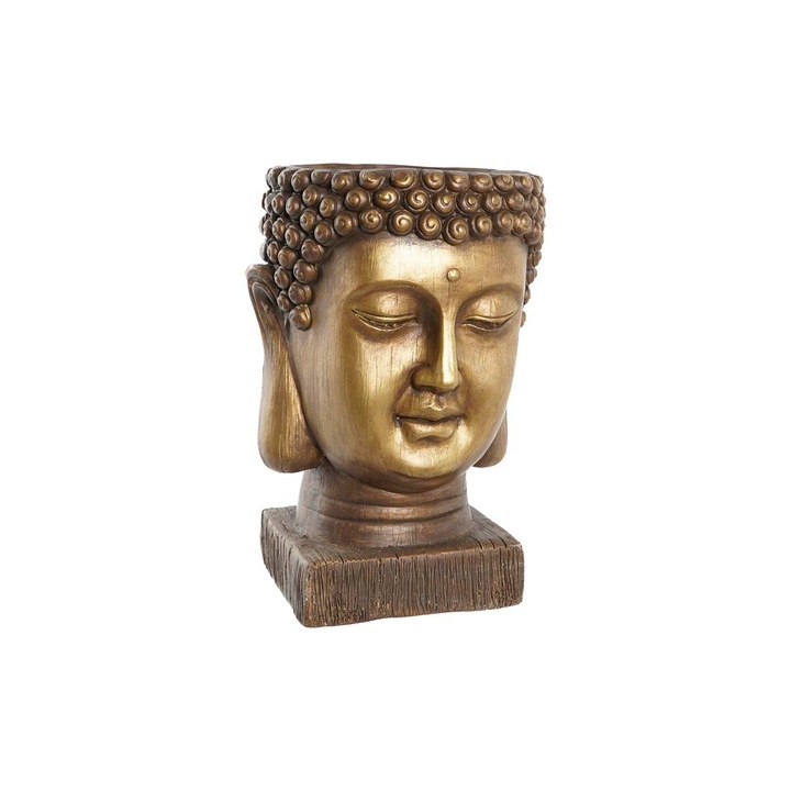 Ghiveci, Dkd Home Decor, Buddha, Fibra de sticla, Auriu, 25 x 25 x 36 cm
