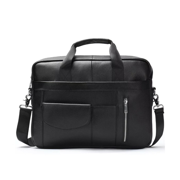 Férfi aktatáska, Carlos GT1830, természetes bőr, fekete