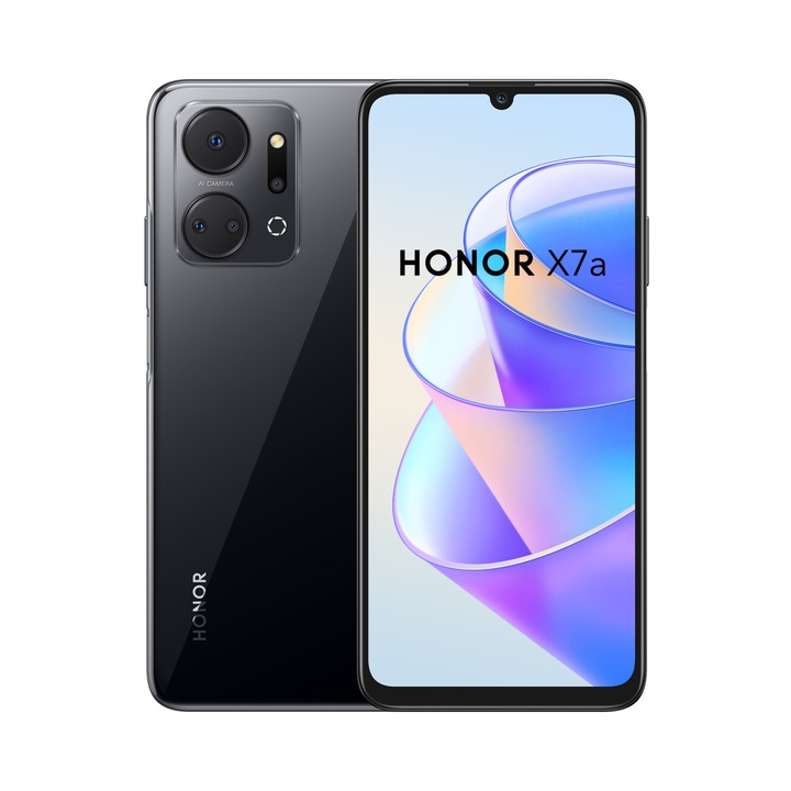 Honor X7a Mobiltelefon, Kártyafüggetlen, 4GB RAM, 128GB, Dual SIM, LTE, Éjfekete