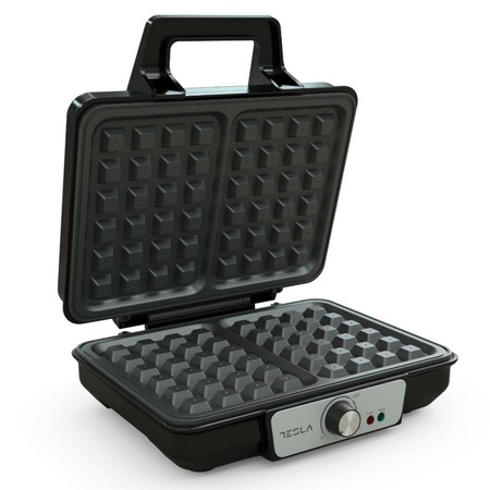 Aparat pentru vafe / gofre Tesla WM200BX, 1000W, Dubla, Placi antiadere, 140 - 220C, Argintiu/Negru