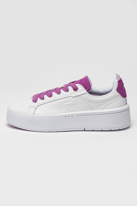 Lacoste, Pantofi sport de piele Carnaby, Alb/Violet, 40