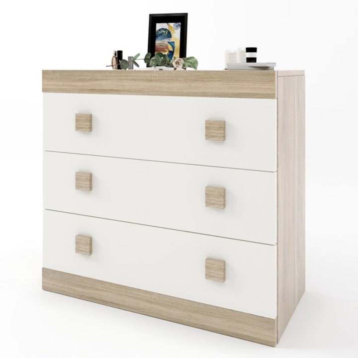 Comoda Sonata 1, Everest, 75 x 80 x 38 cm, Stejar Sonoma/Alb