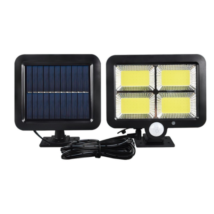 Комплект от 2 проектора, 120 LED със соларен панел, сензор за движение, 3 режима на светене