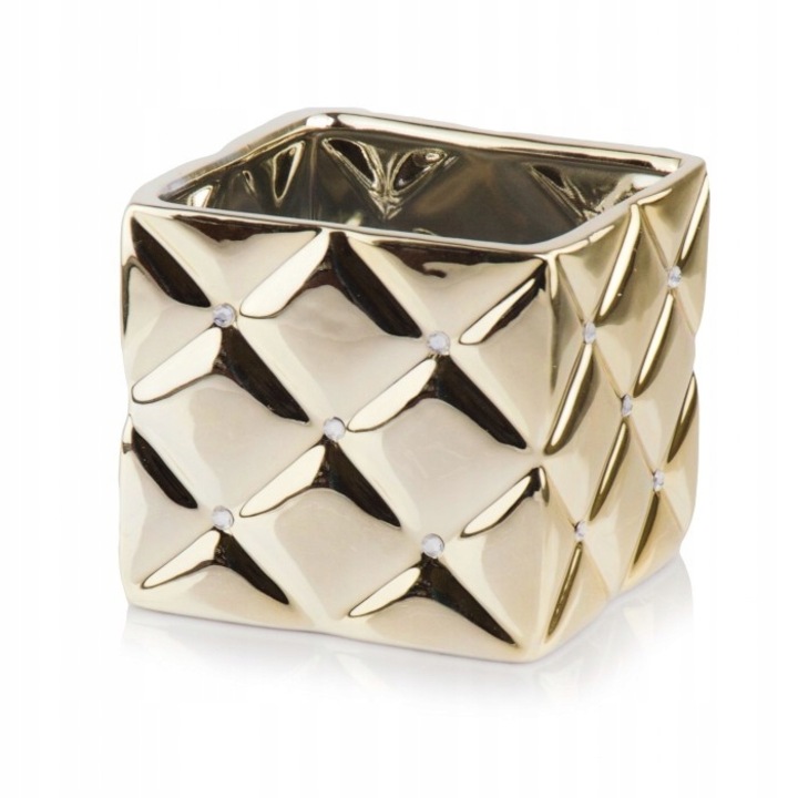 Ghiveci decorativ, Polnix, Patrat, Ceramica, 13cm, Auriu