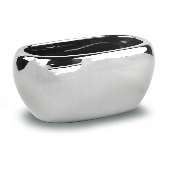 Ghiveci decorativ, Polnix, Ceramica, Oval, 13cm, Argintiu