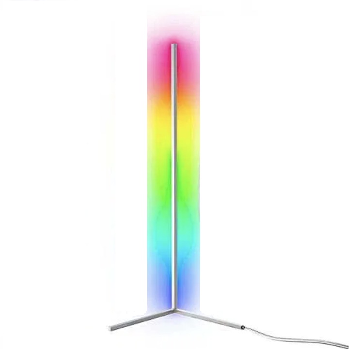 Lampa de colt cu LED RGB, cu telecomanda, lumina ambientala, design modern, amplasare pe podea, 140 cm, alba